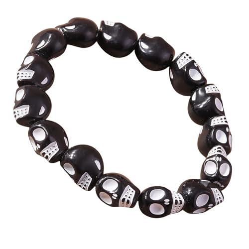 Qsvbeeqj Harzschädel Perlen Armband Für Frauen Männer Gothic Elastic Mode Accessoire Für Kostüm Gothic von Qsvbeeqj