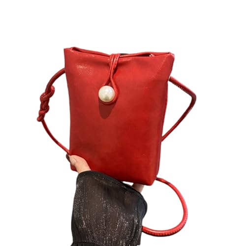 Qsvbeeqj Kompakte Handytasche PU-Leder modische Umhängetasche Geflecht Gurt Design Schultasche für Studenten und Stadtmöglicher kompakte Umhängetasche, rot von Qsvbeeqj