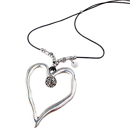 Qsvbeeqj Koreanische Mode Leder Seil Halskette Frauen Verstellbar Elegant Metall Liebe Herz Anhänger Choker Schmuck Halskette Anhänger Herz Für Frauen, Wax rope, wie beschrieben, wie beschrieben von Qsvbeeqj