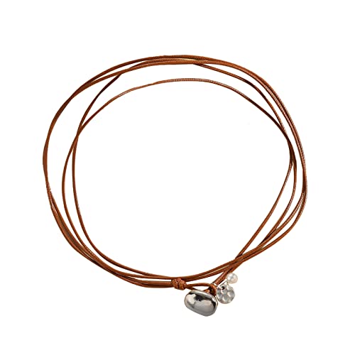 Qsvbeeqj Leder Halshalskette Multi Layered Wachs Seil Perle Anhänger Halskette Cool von Qsvbeeqj