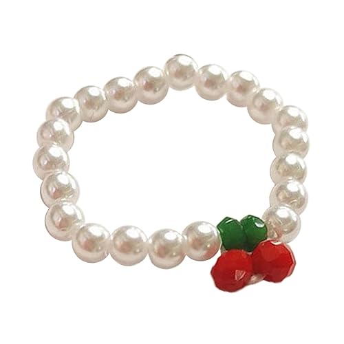 Qsvbeeqj Minimalistische Elastische Rote Kirschringe Dehnbare Kirschperlenringe Bequeme Verschleißparty Acrylfinger Frauen Verstellbare Perlenparty von Qsvbeeqj