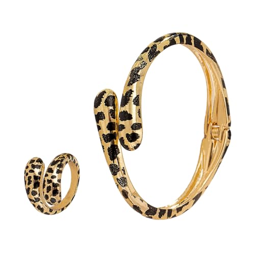 Qsvbeeqj Mode Leopard Print Armband Und Ringe Set Statement Schmuck Trendy Frauen Accessoires Für Partys Und Alltag Tragen Schicke Leopardenmuster Schmuck von Qsvbeeqj