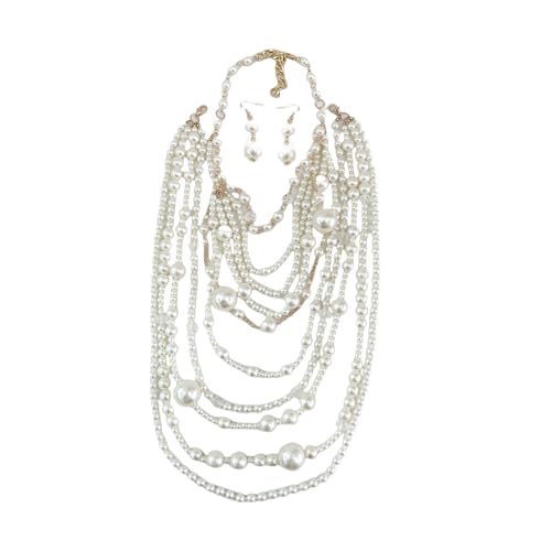 Qsvbeeqj Mode Multilayers Perlen Schmuckset Einschließlich Halskette Und Ohrringe Tragbar Für Partys Und Alltäglicher Verschleiß Eleganter Abendschmuck von Qsvbeeqj