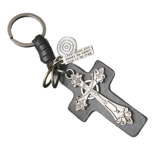 Qsvbeeqj Mode Punk Styles PU Leder Schlüsselhalter Religiöser Kruzifix Anhänger Key Rings Accessoire Einzigartige Geschenk Für Frauen Männer Trendy Crucifix Schlüsselanhänger von Qsvbeeqj
