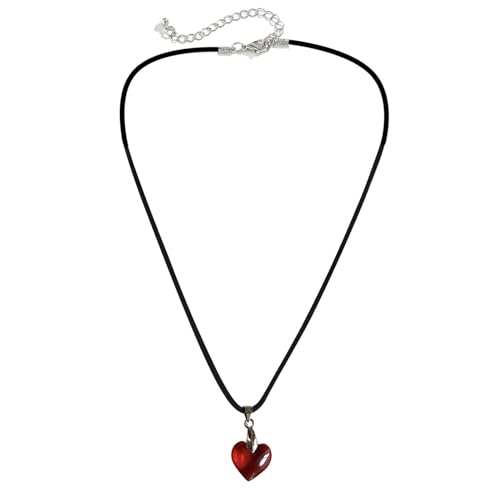 Qsvbeeqj Modische Halskette mit Kristallherz-Anhänger für Frauen, Hot Girls, schwarzes Leder, Seil, Choker-Halsketten, süßer, cooler Y2k-Schmuck, Damen-Halsketten, trendig, Einheitsgröße, Wie von Qsvbeeqj