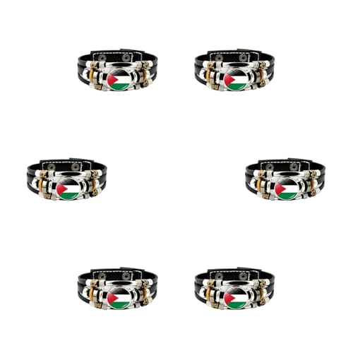 Qsvbeeqj Modische Palästina-Flagge für Männer und Frauen, mehrlagiges, geflochtenes Lederarmband, Schmuck, Länderflagge, Armband mit Perlen von Qsvbeeqj