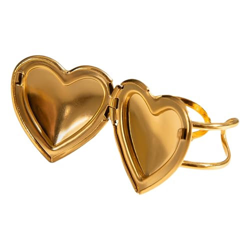 Qsvbeeqj Modische Ringe mit Herz-Medaillon Einstellbare Offene Ringe Textur Edelstahl für junge Frauen und Mädchen Mode Accessoires Damen von Qsvbeeqj