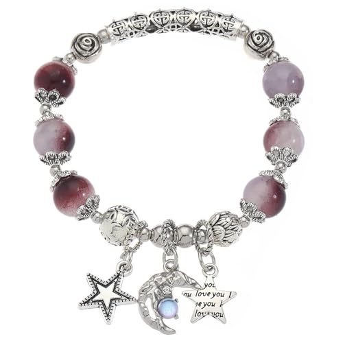 Qsvbeeqj Modische Stern und Mond Amulett Einstellbare Flexible Armkette Glasperle Kette Schmuck für Männer und Frauen eleganter Mondstern, One Size, Wie beschrieben von Qsvbeeqj