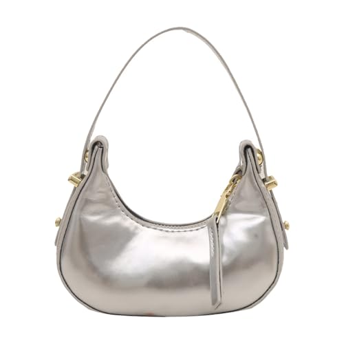 Qsvbeeqj Modische kleine Abendtasche, praktische PU-Leder-Handtasche, geräumiger Innen-Organizer für die tägliche Arbeit oder Reisen, niedliche Tasche aus PU-Leder mit Tragegriff oben, silber, One von Qsvbeeqj