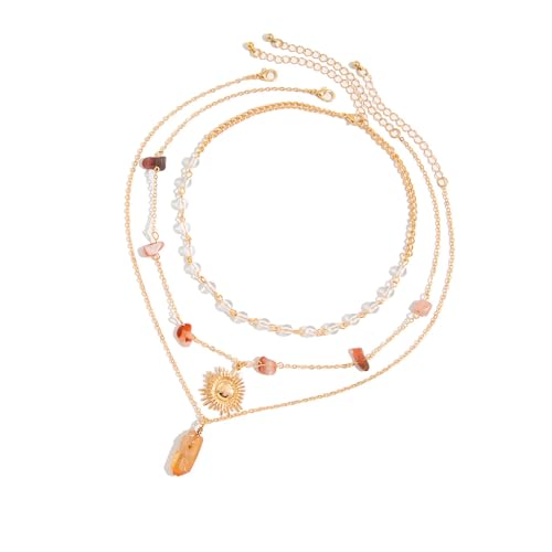 Qsvbeeqj Packung Mit 3 Stilvollen Geschichteten Sonnenkette Zarte Anhänger Kettenfreund Freund Schmuck Geeignet Für Mode Look Stone Anhänger von Qsvbeeqj