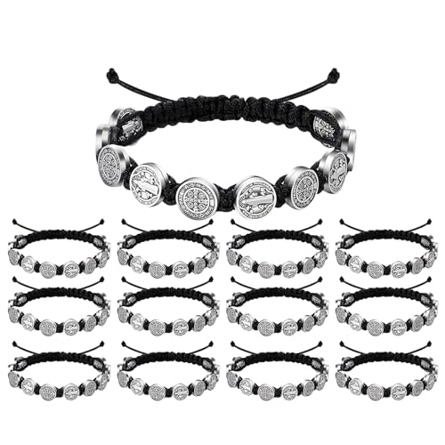 Qsvbeeqj Packung Von 12 Einstellbaren Benediktiner Medaillen Armbänder Gewebt Verstellbare Armbandschalten Spiritueller Schmuck Für Männer Und Frauen Spiritueller Schmuck Für Frauen von Qsvbeeqj