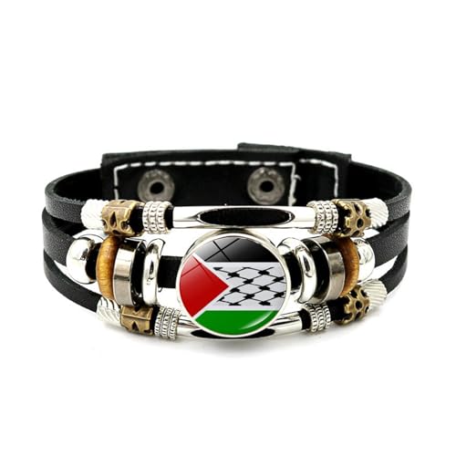 Qsvbeeqj Palästine Flagge Lederarmbänder Mehrschichtige Gewebte Perlenarmband Für Männer Frauen Armband Schmuckmodik Accessoires von Qsvbeeqj