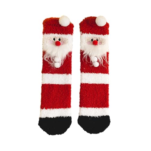 Qsvbeeqj Pelzige Weihnachtssocken für Damen, Cartoon, weich, gemütlich, warm, für Zuhause, Wintergeschenke, Weihnachten, pelzige Socken mit Griffen, B, Einheitsgröße von Qsvbeeqj