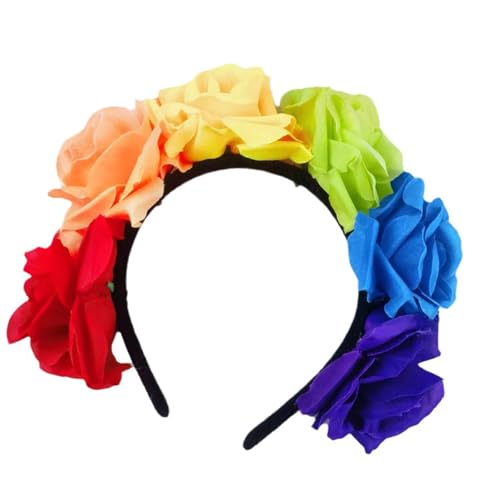 Qsvbeeqj Rosen Regenbogen Kranz Kostüm Haarreifen Für LGBTQ+ Buntes Blumen Haar Styling Für Live Show Stirnband Karneval von Qsvbeeqj