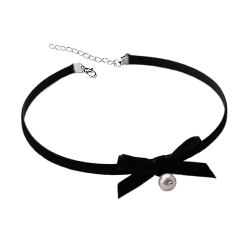Qsvbeeqj Schlüsselbeinkette mit Schleife für Frauen und Mädchen, handgefertigte Perlenhalskette, Samt, Schleifen, verstellbare Halskette, leichte Halskette, One Size, Wie beschrieben, Wie beschrieben von Qsvbeeqj