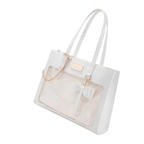 Qsvbeeqj Schulmädchen Süße Bögen Transparente PU Schulter Handtasche Japanisch Klare Fenster Crossbody Tasche Itabag Für Anime Pin Display Japanische Schüler PU Lederumhängende Umhängetasche von Qsvbeeqj