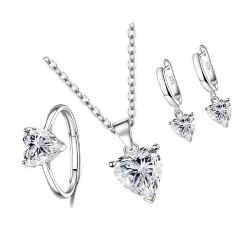 Qsvbeeqj Sparkling Heart Design Kubikzirkonia Halskette Ohrringe Ringe Set Stylish Schmuck Set Für Frauen Mode Schmuck Geschenk Romantik Kubikzirkonia Kollektion von Qsvbeeqj