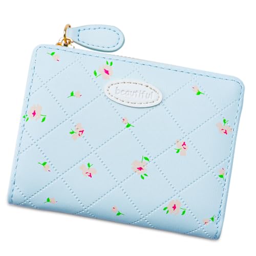 Qsvbeeqj Stilvolle Geldbörse PU-Leder Austausch Handtasche Mode einfache Brieftasche Kartenhalter schöne Brieftasche für Reisen täglich schöne kurze Blume Druck Münze doppelt gefaltete Kartenhülle von Qsvbeeqj