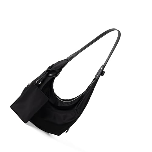 Qsvbeeqj Stilvolle einfarbige Nylon-Umhängetasche, leichte Unterarm-Geldbörse mit mehreren Taschen, für den täglichen Gebrauch, Mehrzweck-Nylon-Schulter, Schwarz , One Size von Qsvbeeqj