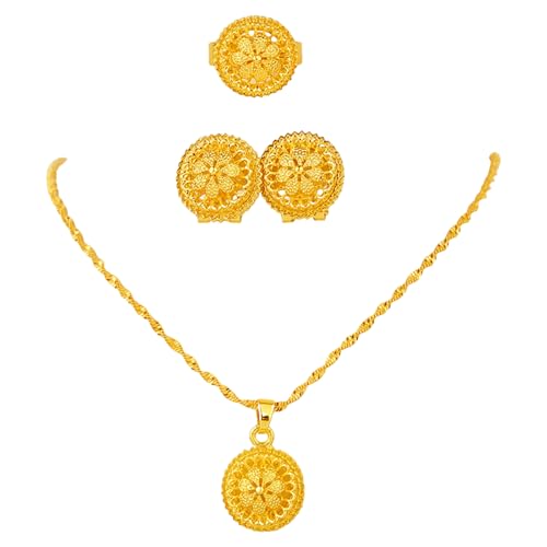 Qsvbeeqj Traditionelle Afrikanische Brautes Eleagnt Gold Schmuckset Einschließlich Halskettenohrringe Und Ringe Für Braut Und Formelle Veranstaltung von Qsvbeeqj