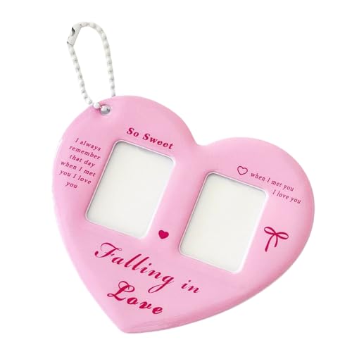 Qsvbeeqj Tragbarer Schlüsselanhänger in Herzform für Fotos mit 2,5 cm (1 Zoll) mit Doppelgitter, Kartenhalter, B, Einheitsgröße von Qsvbeeqj