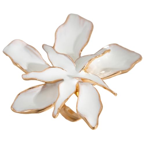 Qsvbeeqj Übertriebene Modes Statement Ringe 3D Blumen Und Perlen Hochzeitsfinger Ringe Handgefertigter Schmuck Für Partys von Qsvbeeqj