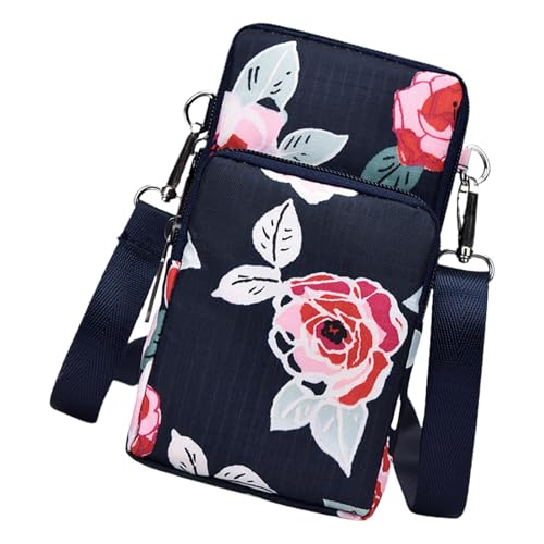 Qsvbeeqj Umhängetasche zarte Reise kleine modische Telefone und Accessoires Damen Umhängetasche Elegantes Accessoire, Pfingstrose Schwarz, One Size von Qsvbeeqj