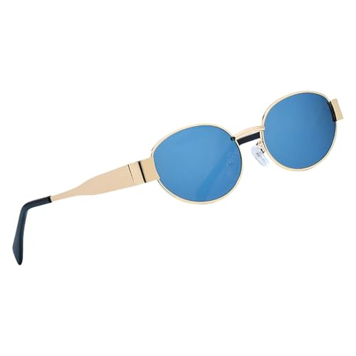 Qsvbeeqj Unisex Sonnenbrille mit ovalem Metallrahmen in Katzenaugenform für Männer und Frauen, leichter Metallrahmen, blauer Film mit Goldrahmen Qsvbeeqj Unisex Sonnenbrille mit ovalem Metallrahmen in Katzenaugenform für Männer und Frauen, leichter Metallrahmen, blauer Film mit Goldrahmen von Qsvbeeqj