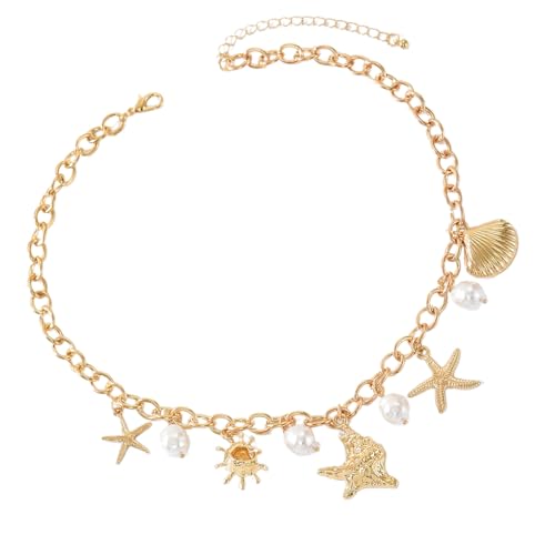 Qsvbeeqj Verstellbare Schale & Perlen Strand Halskette 18+3 Cm Stapelbarer Schmuck Für Frauen Urlaubsschichten Accessoires Colarbone Halskette von Qsvbeeqj