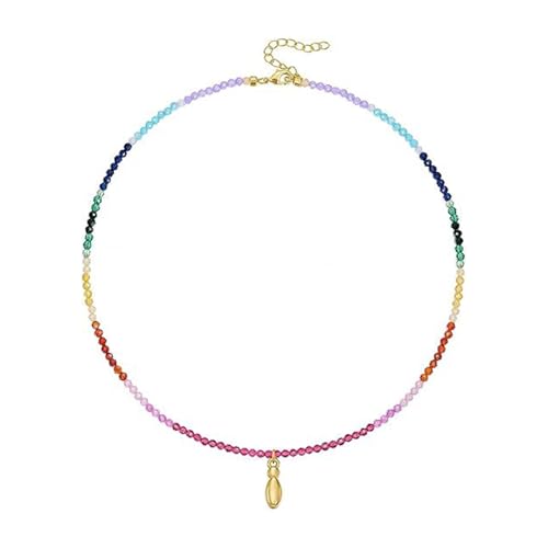 Qsvbeeqj Verstellbarer Regenbogen Brudel Brepuld Letter Halskette Mit Farbenfrohen Edelsteinen Perlen 14K Gold Plattiert Strandschmuck Accessoire Frauen Farbenfrohe Strandschmuck von Qsvbeeqj