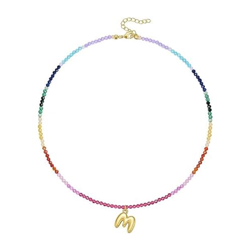 Qsvbeeqj Verstellbarer Regenbogen Brudel Brepuld Letter Halskette Mit Farbenfrohen Edelsteinen Perlen 14K Gold Plattiert Strandschmuck Accessoire Frauen Farbenfrohe Strandschmuck von Qsvbeeqj