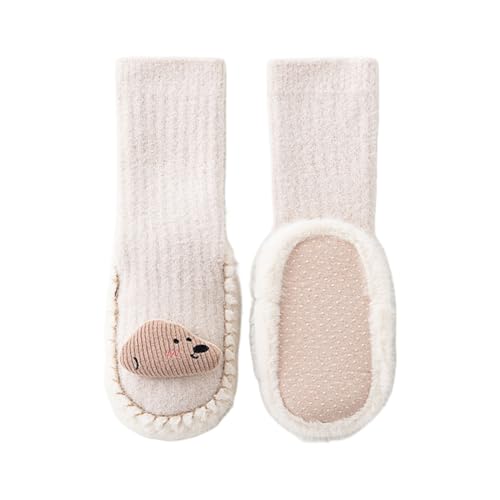 Qsvbeeqj Warme und weiche Winter Baby-Bodenschuhe für Babys verdickt Fussbodenschuhe Muster Kinderschuhe Wintersocken Kinderbären gemustert, Welpe Reis weiß, 13cm von Qsvbeeqj