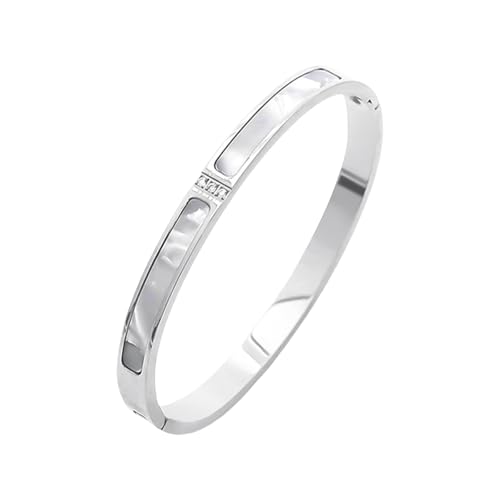 Qsvbeeqj Weiße Schale Eingelegene Leichtmetallmanschette Armband Mit 3 Kristallensteinen Moderne Minimalistische Schmuckzubehör Für Trendige Frauen Leichtmetallarmband von Qsvbeeqj