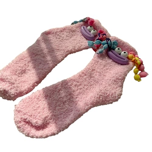 Qsvbeeqj Winter Flauschige Socken für Frauen Mädchen Kuschelig Weiche warme Socken Alltagsschlaf hässliche Puppe Hausschuhe Geschenke Damen flauschig rutschfeste Griffe samtige Stiefelette, B, Rozmiar von Qsvbeeqj