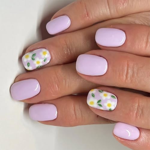 Quadratische Nägel zum Aufdrücken, Blume, künstliche Nägel, zum Aufkleben auf künstliches Acryl, 24 Stück für Damen und Mädchen von Qsvbeeqj