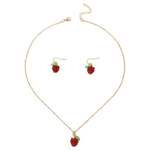 Raspberry Charme Halskette Und Ohrringe Stilvolle Obstpendellzubehör Modische Schmuck Für Frauen Täglich Beeren Ohrringe Halskette Kombination von Qsvbeeqj