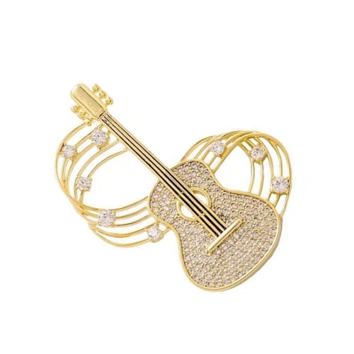 Stylish Guitar Music Note Brosche Mit Strauchsteinen Alloy Gold Ton Pin Schmuck Für Musiker Konzert Party Accessoires Musik Schmuck Accessoire von Qsvbeeqj