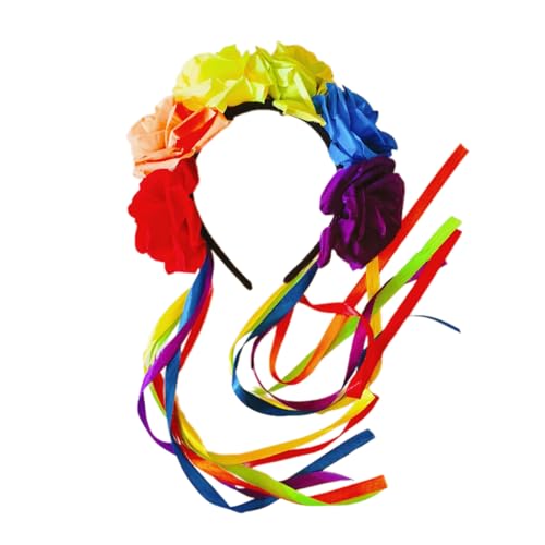 Vielseitiger Rosen-Kopfschmuck mit Quasten und Schwanz, weicher Stoff, für verschiedene Anlässe, verstellbares Band-Kopfband von Qsvbeeqj