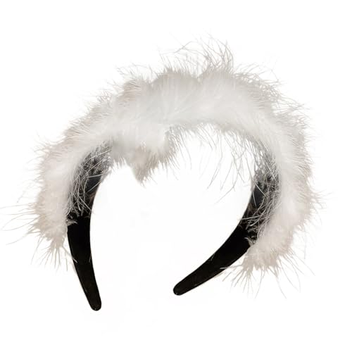 Weißes gefiedertes Haarband, leicht, tragbar, modisches Accessoire für Weihnachten, Festivals, Partys und Hochzeiten von Qsvbeeqj