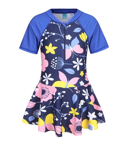 Mädchen Einteiliger Badeanzug Kinder Bademode mit Rock Schwimmanzug für Mädchen mit Reißverschluss 122 128/7-8 Jahre von Qterdiz