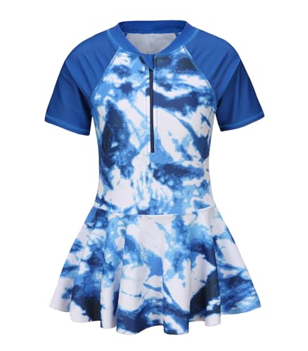 Mädchen Einteiliger Badeanzug Kinder Bademode mit Rock Schwimmanzug für Mädchen mit Reißverschluss 134 140/9-10 Jahre von Qterdiz