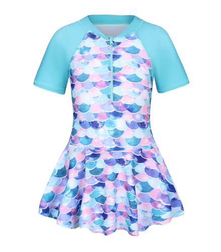 Mädchen Einteiliger Badeanzug Kinder Bademode mit Rock Schwimmanzug für Mädchen mit Reißverschluss 158 164/13-14 Jahre von Qterdiz