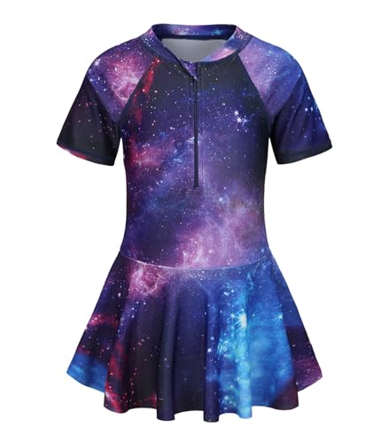 Mädchen Einteiliger Badeanzug Kinder Bademode mit Rock Schwimmanzug für Mädchen mit Reißverschluss Nebel 158 164/13-14 Jahre von Qterdiz