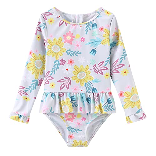 Qterdiz Baby Mädchen Einteilig Badeanzug Kleinkind Langarm Schwimmanzug Reißverschluss Bademode 104 110/4-5 Jahre von Qterdiz
