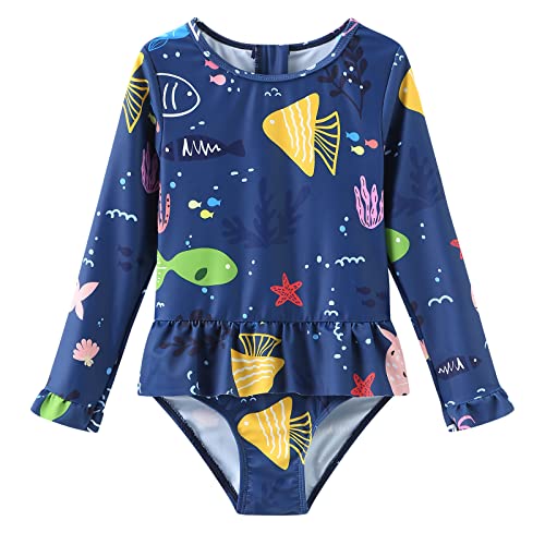 Qterdiz Baby Mädchen Einteilig Badeanzug Kleinkind Langarm Schwimmanzug Reißverschluss Bademode 86 92/1-2 Jahre von Qterdiz