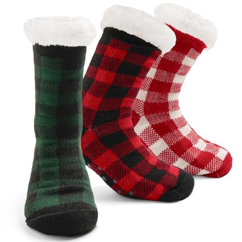 Qterdiz Damen Anti-Rutsch Kuschelsocken Warme Hüttensocken Flauschig Hausschuhe Dicke Wintersocken für Weihnachten 3 Paar 36-41 von Qterdiz