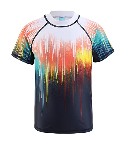 Qterdiz Jungen Kurzarm Schwimmshirt Kinder Schnelltrocknendes Badeshirt Rashguard Badeanzug 122 128/7-8 Jahre von Qterdiz