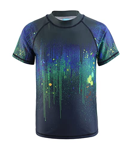 Qterdiz Jungen Kurzarm Schwimmshirt Kinder Schnelltrocknendes Badeshirt Rashguard Badeanzug 134 140/9-10 Jahre von Qterdiz