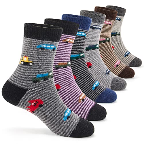 Qterdiz Jungen Weihnachten Wollsocken Kinder Warme Wintersocken Dicke Socken Thermosocken 6 Paar 5-7 Jahre von Qterdiz