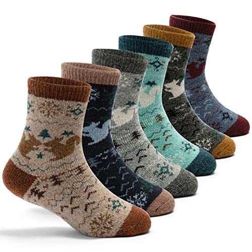 Qterdiz Jungen Wollsocken Kinder Warme Wintersocken Dicke Socken Thermosocken 6 Paar 23-26/3-5 Jahre von Qterdiz